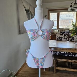 Bobbie Pastel Floral Thong Bikini Size S/M